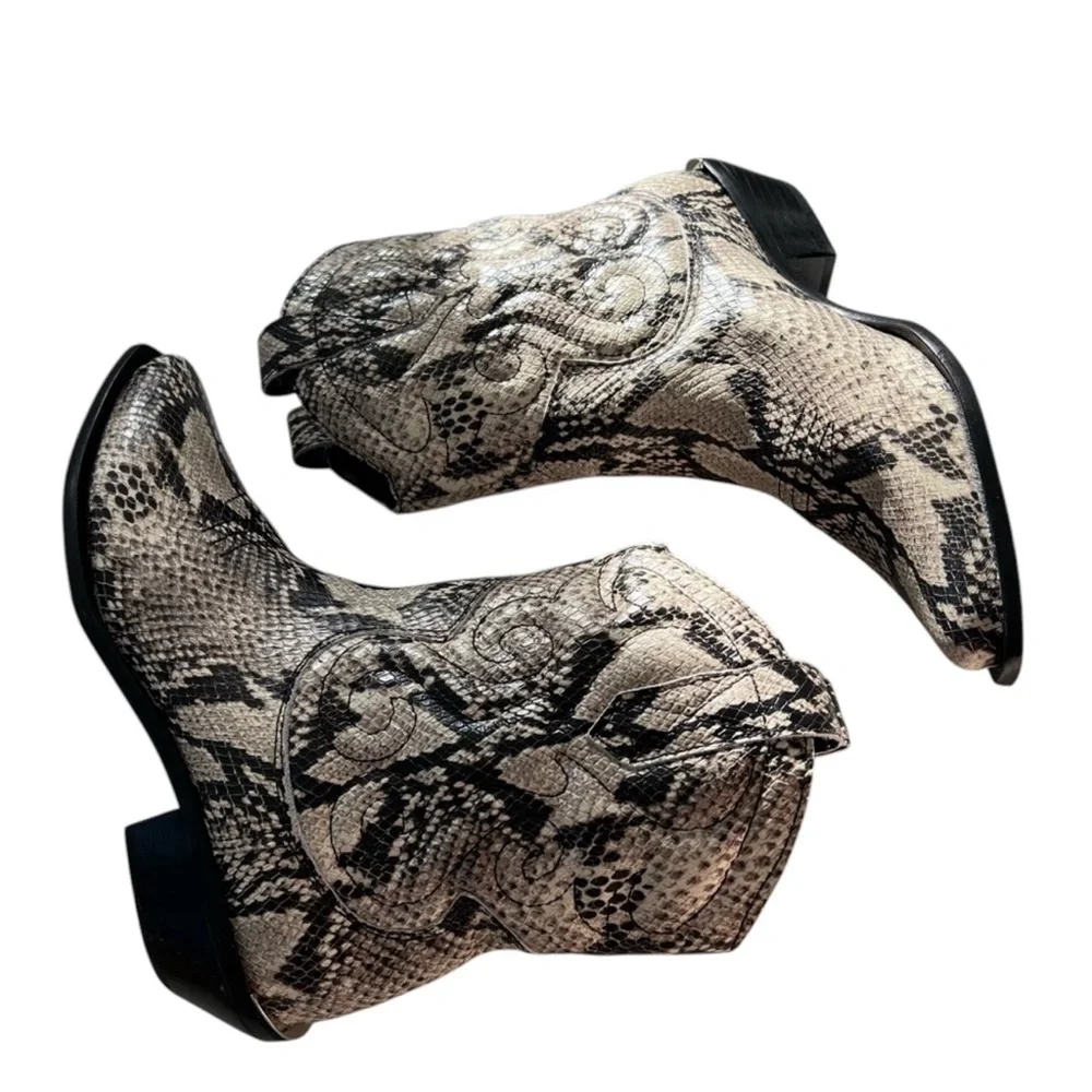 Schutz Zachy Western Snakeskin Leather Boots Pointed Toe Women’s 6.5